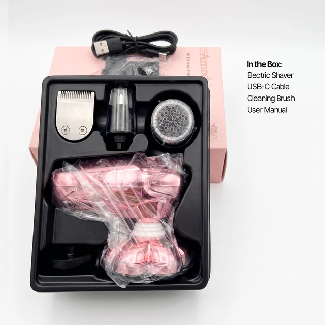 Alt view image 7 of 7 - 5-in-1 Electric Razors for Women, 7D Floating Head Electric Shaver with Trimmer & Facial Brush, IPX8 Waterproof Wet Dry Hair Remover for Legs Bikini Face Underarms, USB-C, LED, Rose Pink