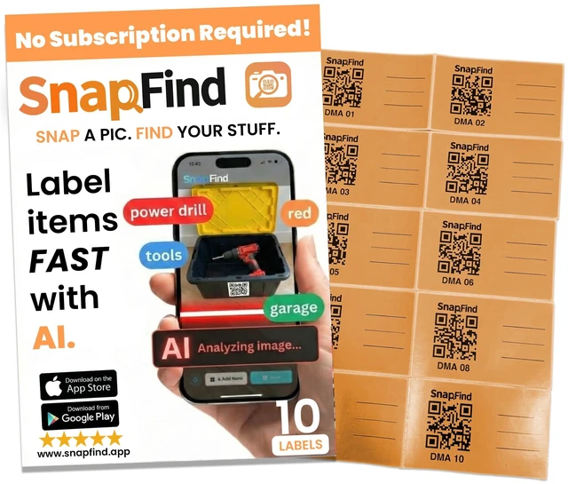 Main image of Smart QR Code Labels AI Auto-Labeling, No Typing! Storage Bins & Moving Containers iOS & Android App Starter Pack, 10 Waterproof Stickers (3" x 5") (Orange)