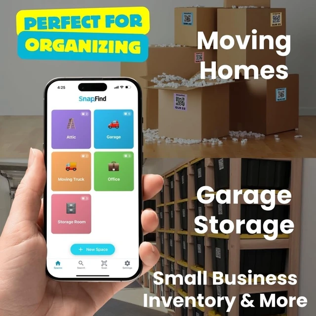 Alt view image 5 of 5 - Smart QR Code Labels AI Auto-Labeling, No Typing! Storage Bins & Moving Containers iOS & Android App Starter Pack, 10 Waterproof Stickers (3" x 5") (Orange)