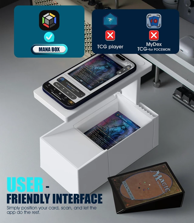 Alt view image 6 of 7 - MTG Card Scanner Stand for ManaBox, Adjustable Phone Holder | Sloped Tray Trading Card Scanner for Standard Size Cards, Fast Card Catalog Tool for Sleeved & Unsleeved Cards