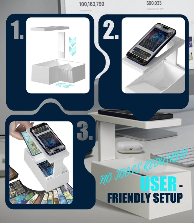 Alt view image 7 of 7 - MTG Card Scanner Stand for ManaBox, Adjustable Phone Holder | Sloped Tray Trading Card Scanner for Standard Size Cards, Fast Card Catalog Tool for Sleeved & Unsleeved Cards