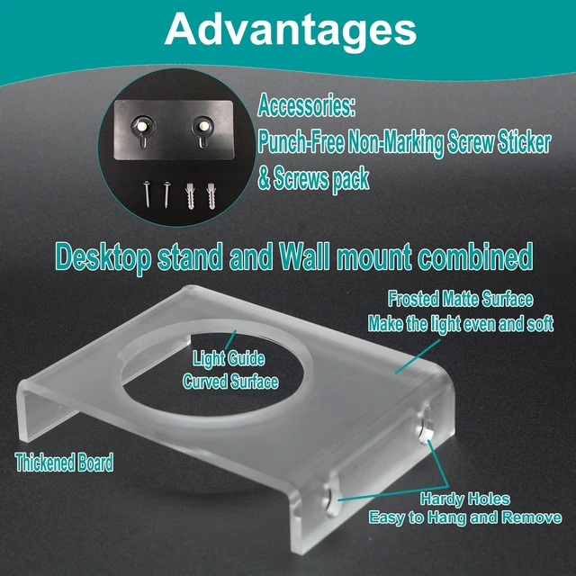 Alt view image 3 of 7 - Wall Mount for Echo Dot 4th/5th Gen, Frosted Acrylic Light Guide 1pack | Frosted acrylic light guide glows with the Dot's halo. No-drill mount for bedrooms, kitchens, bathrooms - fits HomePod Mini