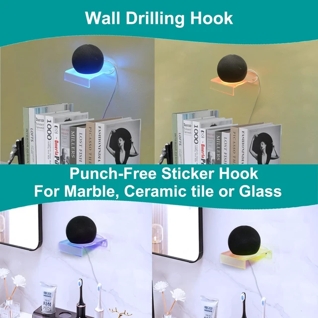 Alt view image 5 of 7 - Wall Mount for Echo Dot 4th/5th Gen, Frosted Acrylic Light Guide 1pack | Frosted acrylic light guide glows with the Dot's halo. No-drill mount for bedrooms, kitchens, bathrooms - fits HomePod Mini