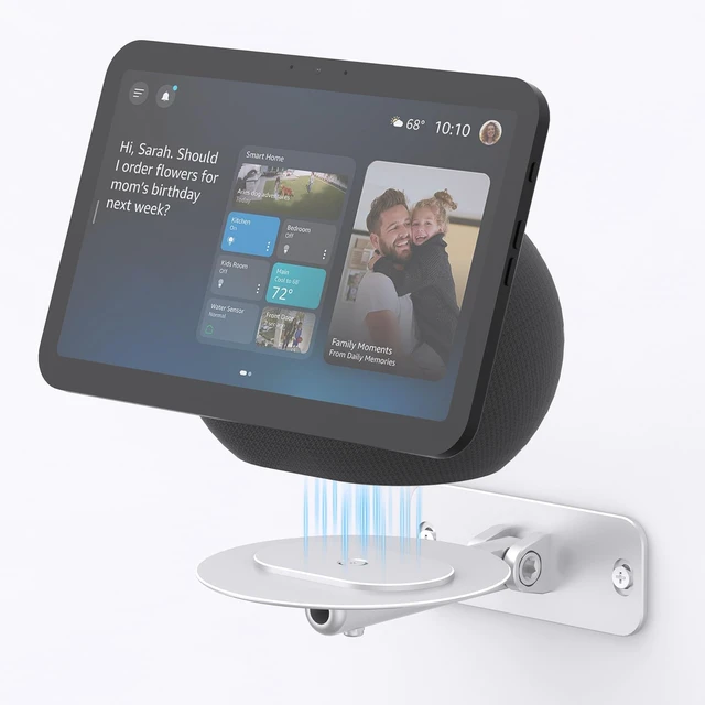 Main image of Adjustable Wall Mount for Echo Show 11 & Echo Show 8 4th Gen, Swivel and Tilt Adjustment, Space-Saving Smart Display Aluminum Bracket with Cable Management, Drilling Installation (Silver)