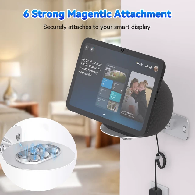 Alt view image 4 of 7 - Adjustable Wall Mount for Echo Show 11 & Echo Show 8 4th Gen, Swivel and Tilt Adjustment, Space-Saving Smart Display Aluminum Bracket with Cable Management, Drilling Installation (Silver)