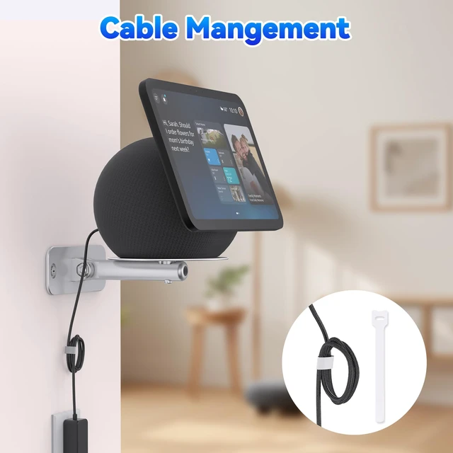 Alt view image 6 of 7 - Adjustable Wall Mount for Echo Show 11 & Echo Show 8 4th Gen, Swivel and Tilt Adjustment, Space-Saving Smart Display Aluminum Bracket with Cable Management, Drilling Installation (Silver)