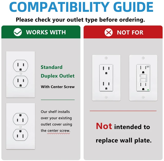 Alt view image 4 of 7 - Outlet Shelf Wall Holder with Cord Storage for Standard Duplex Outlet | Wall Outlet Shelf Organizer with One Center Screw Fit, Plug Shelf for Bathroom, Kitchen, Bedroom, Phone & Smart Devices