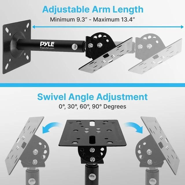 Alt view image 2 of 7 - Universal Speaker Mounting Bracket - Ceiling & Wall Speaker Mount with Adjustable Swivel Tilt, 13.4" Retractable Telescopic Arm, 75 lbs Max Load - Ideal for Home Surround Sound Systems (Pair)