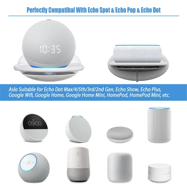 Alt view image 3 of 7 - Wall Mount Shelf, Compatible with Echo Spot, Echo Pop, Echo Dot, HomePod Mini, Google Home, with Cord Storage, Easy Installation, Fits Devices up to 10lbs