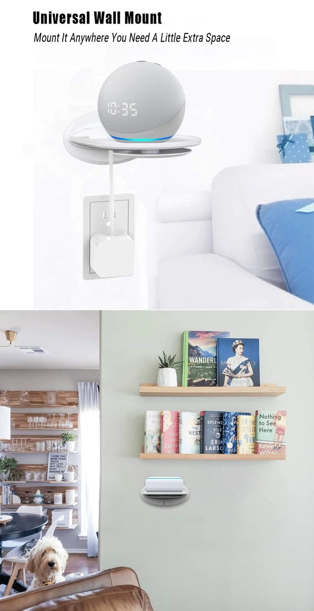 Alt view image 7 of 7 - Wall Mount Shelf, Compatible with Echo Spot, Echo Pop, Echo Dot, HomePod Mini, Google Home, with Cord Storage, Easy Installation, Fits Devices up to 10lbs