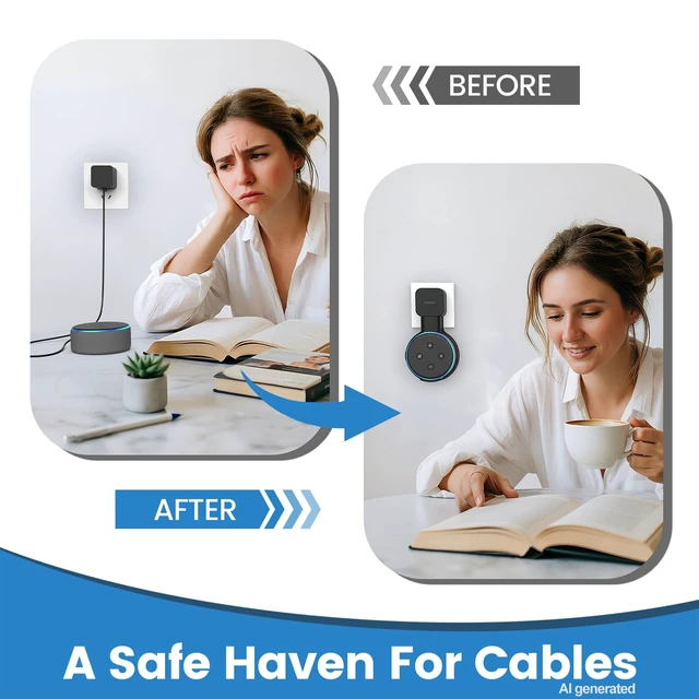 Alt view image 4 of 6 - Wall Mount Holder for Dot 3rd Generation, Save Space for Your Alexa and Dot 3 Devices Without Messy Wires for Kitchen Bedroom & Bathroom, Black