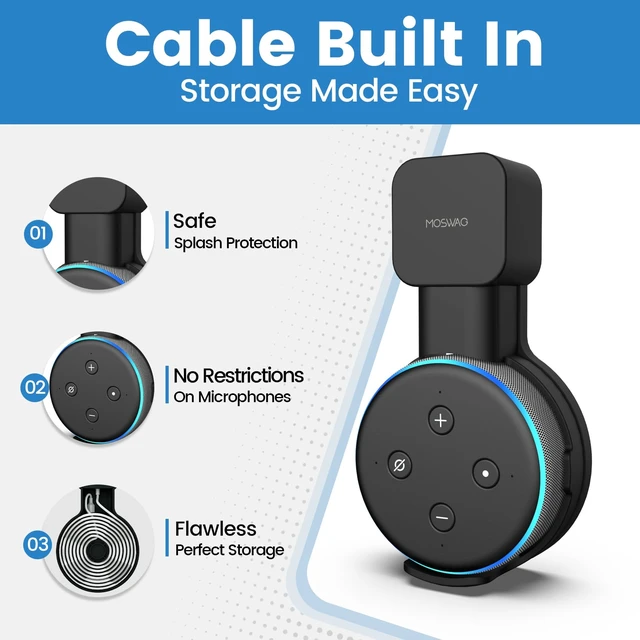 Alt view image 3 of 6 - Wall Mount Holder for Dot 3rd Generation, Save Space for Your Alexa and Dot 3 Devices Without Messy Wires for Kitchen Bedroom & Bathroom, Black