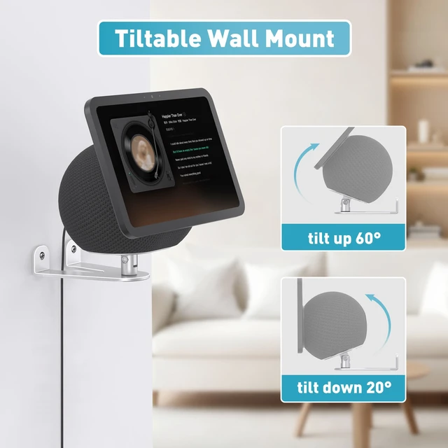 Alt view image 2 of 7 - Wall Mount for Echo Show 11 & Show 8 2025, Swivel 360°, Silver | Aluminum, Tilt 20~80°, Easy Install, Durable, Echo Show 11 Wall Mount for Kitchen, Adjustable Echo Show 11 Wall Mount
