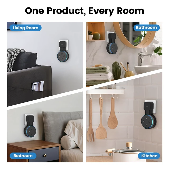 Alt view image 6 of 6 - Wall Mount Holder for Dot 3rd Generation, Save Space for Your Alexa and Dot 3 Devices Without Messy Wires for Kitchen Bedroom & Bathroom, Black