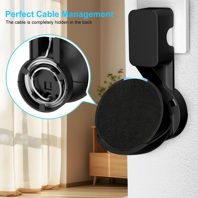 Alt view image 4 of 7 - Wall Mount Holder for Echo Pop, Black | Outlet Hanger for Echo Pop, Space-Saving Pop Accessories, Built-in Cable Management shelf(WL802)