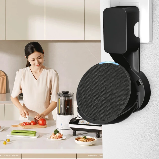 Alt view image 6 of 7 - Wall Mount Holder for Echo Pop, Black | Outlet Hanger for Echo Pop, Space-Saving Pop Accessories, Built-in Cable Management shelf(WL802)