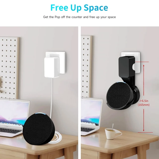 Alt view image 3 of 7 - Wall Mount Holder for Echo Pop, Black | Outlet Hanger for Echo Pop, Space-Saving Pop Accessories, Built-in Cable Management shelf(WL802)