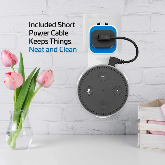 Alt view image 3 of 7 - Echo Dot Wall Mount 2nd Gen, Alexa Speaker Stand, Outlet Holder, Cable Mgmt | No Drilling or Tools Needed, USB Charging Included,Nonslip Space-Saving Smart Home Organizer for Home & Office Use - White