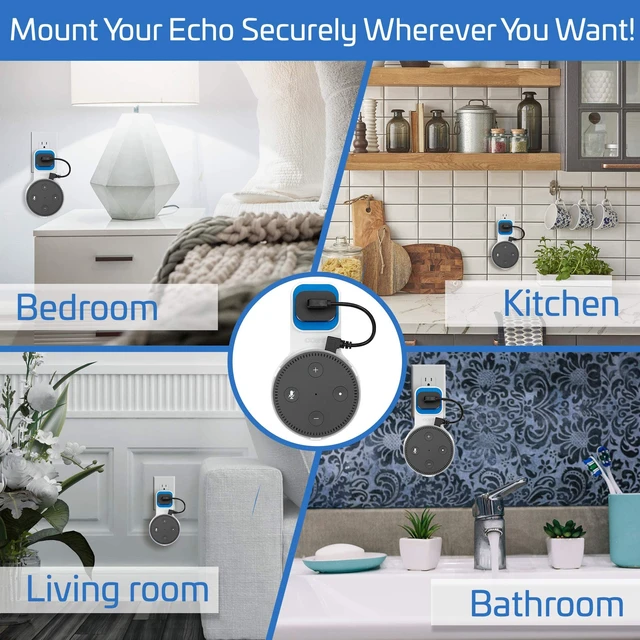 Alt view image 6 of 7 - Echo Dot Wall Mount 2nd Gen, Alexa Speaker Stand, Outlet Holder, Cable Mgmt | No Drilling or Tools Needed, USB Charging Included,Nonslip Space-Saving Smart Home Organizer for Home & Office Use - White
