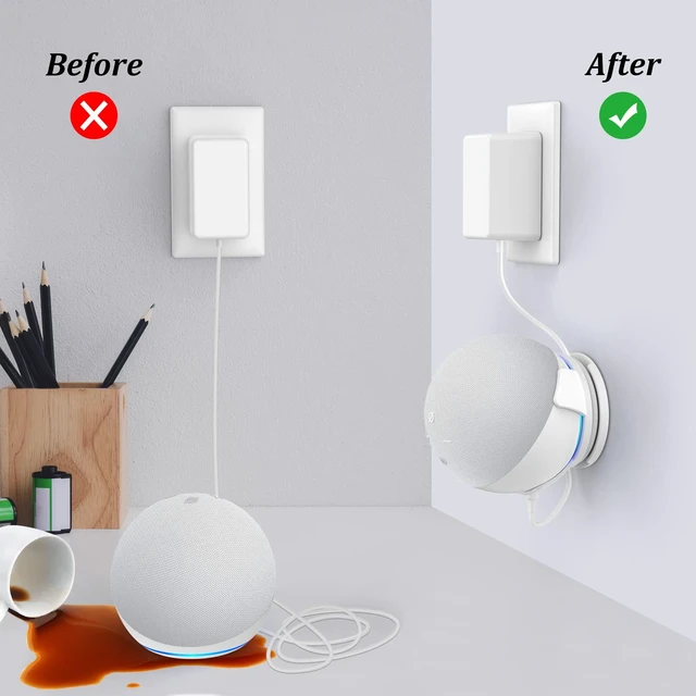 Alt view image 3 of 7 - Wall Mount for Echo Dot 5th Generation - Wall Holder Stand Hanger for Echo Dot 5 Gen, Space-Saving Alexa Dot 5th Accessories, Built-in Cable Management (White-1 Pack)