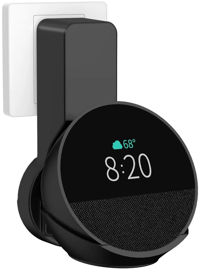 Main image of Wall Mount Holder for Echo Spot 2024 and 2026 new Model, Black | Outlet Hanger for Echo Spot 2026 new model, Space-Saving Echo Spot Accessories, Built-in Cable Management shelf(WL803)
