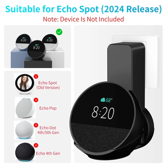 Alt view image 2 of 7 - Wall Mount Holder for Echo Spot 2024 and 2026 new Model, Black | Outlet Hanger for Echo Spot 2026 new model, Space-Saving Echo Spot Accessories, Built-in Cable Management shelf(WL803)