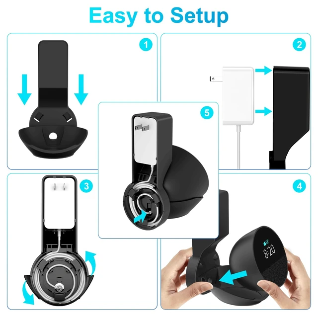 Alt view image 6 of 7 - Wall Mount Holder for Echo Spot 2024 and 2026 new Model, Black | Outlet Hanger for Echo Spot 2026 new model, Space-Saving Echo Spot Accessories, Built-in Cable Management shelf(WL803)