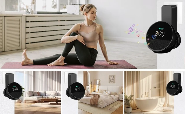 Alt view image 7 of 7 - Wall Mount Holder for Echo Spot 2024 and 2026 new Model, Black | Outlet Hanger for Echo Spot 2026 new model, Space-Saving Echo Spot Accessories, Built-in Cable Management shelf(WL803)