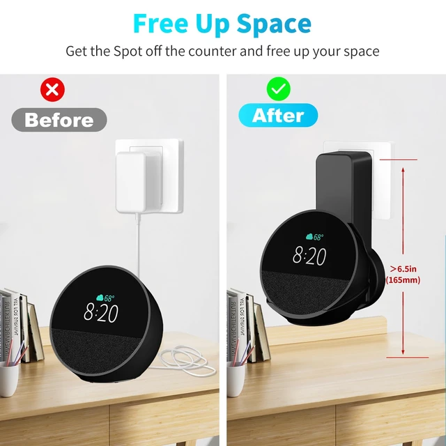 Alt view image 3 of 7 - Wall Mount Holder for Echo Spot 2024 and 2026 new Model, Black | Outlet Hanger for Echo Spot 2026 new model, Space-Saving Echo Spot Accessories, Built-in Cable Management shelf(WL803)