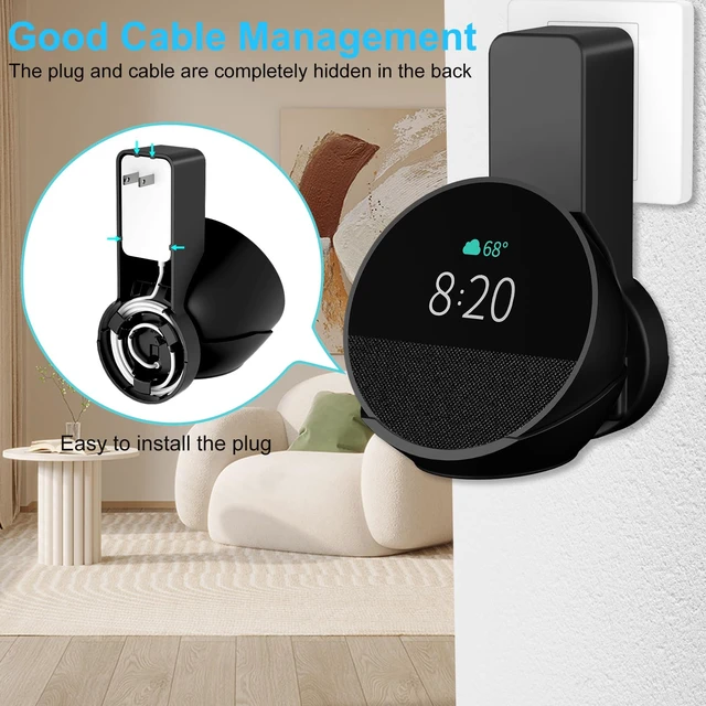 Alt view image 4 of 7 - Wall Mount Holder for Echo Spot 2024 and 2026 new Model, Black | Outlet Hanger for Echo Spot 2026 new model, Space-Saving Echo Spot Accessories, Built-in Cable Management shelf(WL803)