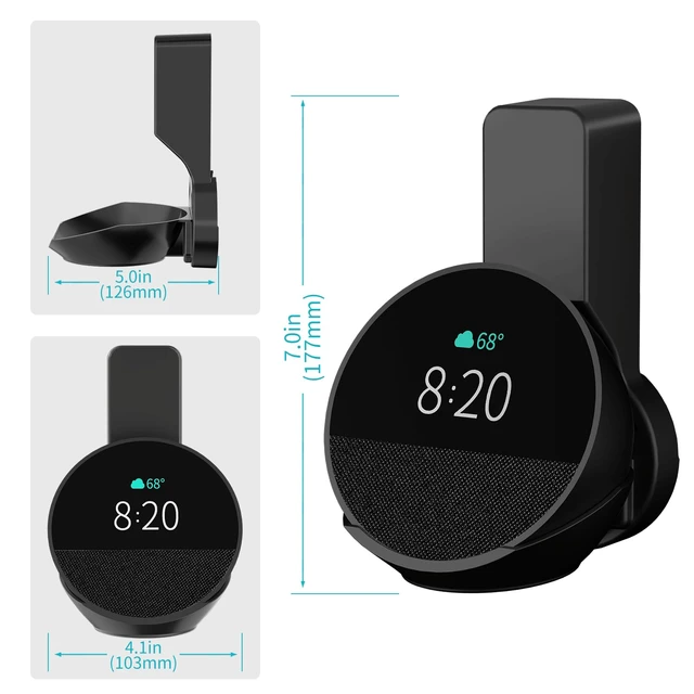 Alt view image 5 of 7 - Wall Mount Holder for Echo Spot 2024 and 2026 new Model, Black | Outlet Hanger for Echo Spot 2026 new model, Space-Saving Echo Spot Accessories, Built-in Cable Management shelf(WL803)