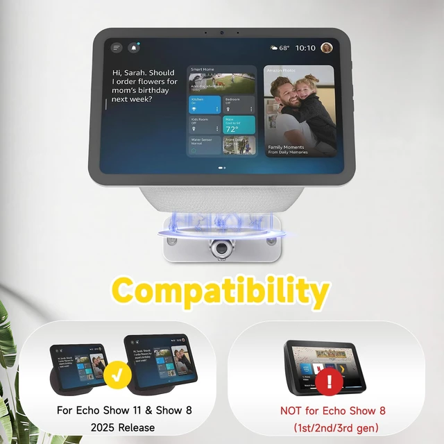 Alt view image 3 of 7 - Wall Mount for Echo Show 11 and Echo Show 8 4th Generation, Swivel and Tilt Wall Bracket, Aluminum Adjustable Mount with Cable Management,Saving Space,Easy Installation (Silver)