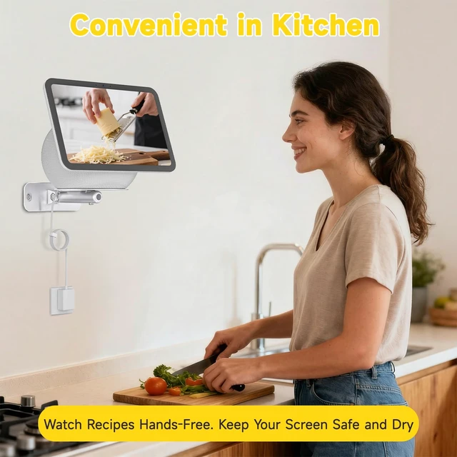 Alt view image 5 of 7 - Wall Mount for Echo Show 11 and Echo Show 8 4th Generation, Swivel and Tilt Wall Bracket, Aluminum Adjustable Mount with Cable Management,Saving Space,Easy Installation (Silver)