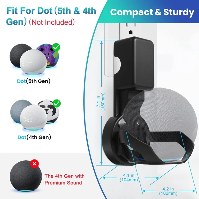 Alt view image 2 of 7 - Wall Mount Holder for Echo Dot 5th Generation(2022 Release), Outlet Hanger for Echo Dot 5th & 4th Gen, Space-Saving Dot 5 Accessories Built-in Cable Management, Black