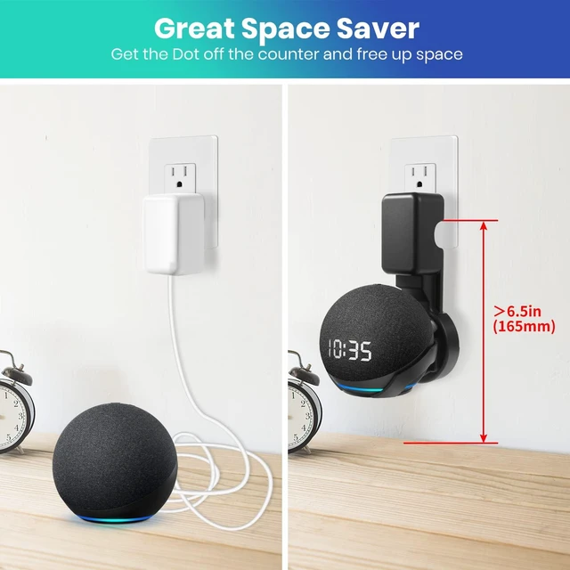 Alt view image 3 of 7 - Wall Mount Holder for Echo Dot 5th Generation(2022 Release), Outlet Hanger for Echo Dot 5th & 4th Gen, Space-Saving Dot 5 Accessories Built-in Cable Management, Black