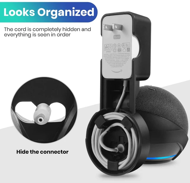 Alt view image 5 of 7 - Wall Mount Holder for Echo Dot 5th Generation(2022 Release), Outlet Hanger for Echo Dot 5th & 4th Gen, Space-Saving Dot 5 Accessories Built-in Cable Management, Black