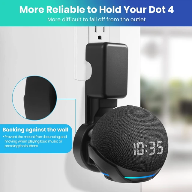 Alt view image 4 of 7 - Wall Mount Holder for Echo Dot 5th Generation(2022 Release), Outlet Hanger for Echo Dot 5th & 4th Gen, Space-Saving Dot 5 Accessories Built-in Cable Management, Black