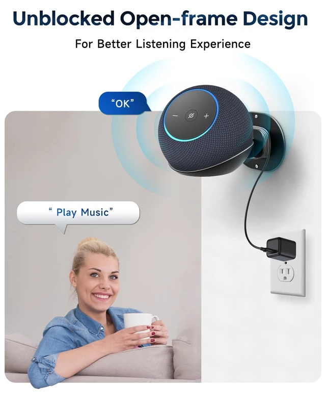 Alt view image 3 of 7 - Wall Mount Shelf for Echo Dot 5th/4th Gen, Echo Pop, Black | Suitable for HomePod Mini, Universal Smart Speaker Holder Bracket, Secure Screw Mount, Built-in Cable Management Stand