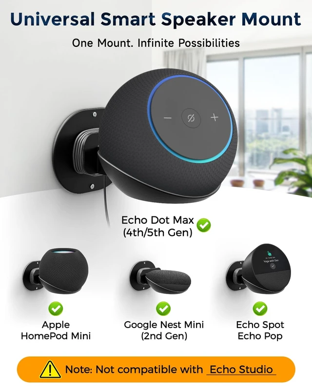 Alt view image 4 of 7 - Wall Mount Shelf for Echo Dot 5th/4th Gen, Echo Pop, Black | Suitable for HomePod Mini, Universal Smart Speaker Holder Bracket, Secure Screw Mount, Built-in Cable Management Stand