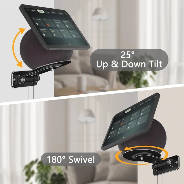 Alt view image 2 of 7 - Wall Mount Compatible with 2025 Echo Show 8 and Echo Show 11 | Aluminum Alloy, Space-Saving, Horizontal Swivel, Up-and-Down Tilt, Easy Installation, Ideal for Kitchen Use, Black