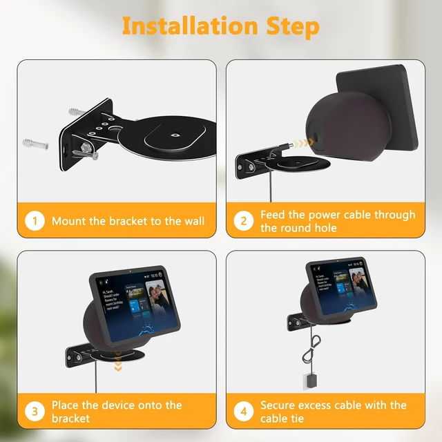 Alt view image 5 of 7 - Wall Mount Compatible with 2025 Echo Show 8 and Echo Show 11 | Aluminum Alloy, Space-Saving, Horizontal Swivel, Up-and-Down Tilt, Easy Installation, Ideal for Kitchen Use, Black