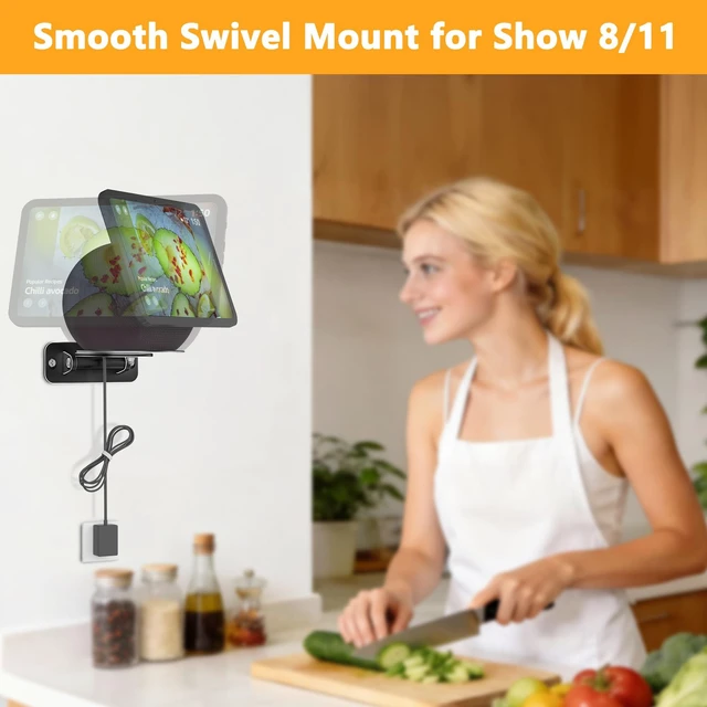 Alt view image 6 of 7 - Wall Mount Compatible with 2025 Echo Show 8 and Echo Show 11 | Aluminum Alloy, Space-Saving, Horizontal Swivel, Up-and-Down Tilt, Easy Installation, Ideal for Kitchen Use, Black