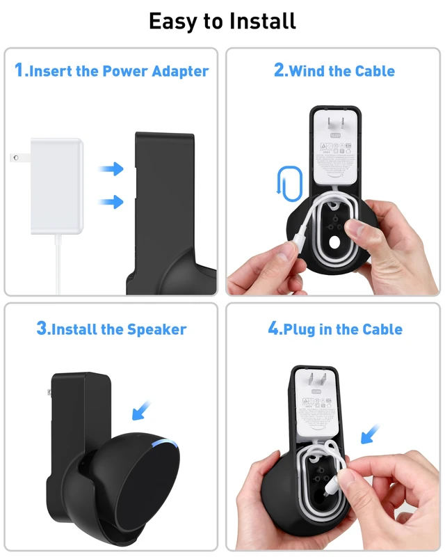 Alt view image 5 of 7 - Wall Mount for Ech0 pop | No Drill Needed Save Space Cable Storage | Never Falling off No Screws Needed Cable Hidden Simply Use Not Block Sound