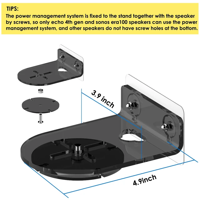Alt view image 4 of 7 - Compatible for Echo 4th Gen Shelf Wall Moun Stand,Built-in Cable Management, Compatible for sonos era100(Transparency Black)