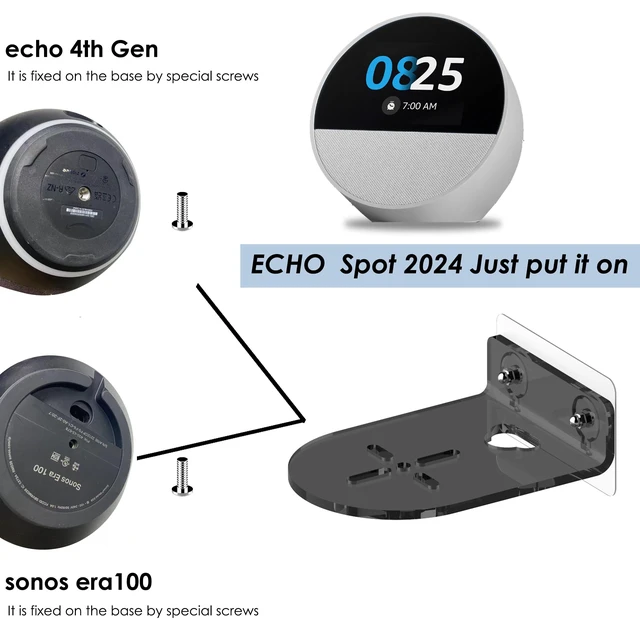 Alt view image 5 of 7 - Compatible for Echo 4th Gen Shelf Wall Moun Stand,Built-in Cable Management, Compatible for sonos era100(Transparency Black)