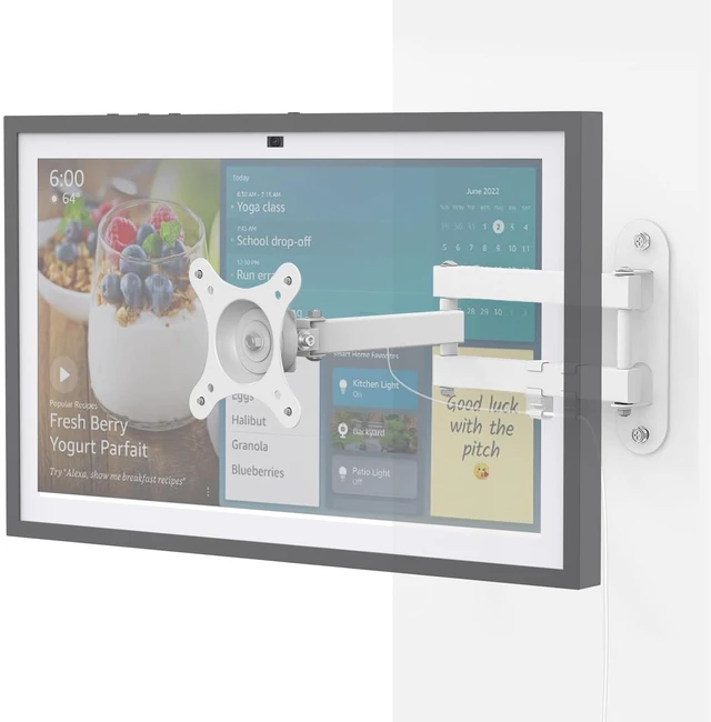 Main image of Full Motion Wall Mount for Echo Show 15 and 13"-27" Monitors | 15-Inch Extension Arm, 360° Rotation, 180° Swivel, Adjustable Tilt, Folds to 3 Inches from the Wall, Space-Saving, White