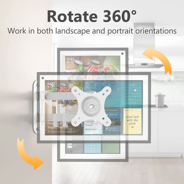 Alt view image 2 of 7 - Full Motion Wall Mount for Echo Show 15 and 13"-27" Monitors | 15-Inch Extension Arm, 360° Rotation, 180° Swivel, Adjustable Tilt, Folds to 3 Inches from the Wall, Space-Saving, White