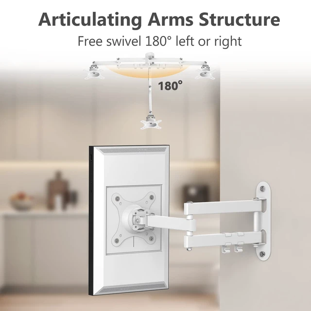 Alt view image 3 of 7 - Full Motion Wall Mount for Echo Show 15 and 13"-27" Monitors | 15-Inch Extension Arm, 360° Rotation, 180° Swivel, Adjustable Tilt, Folds to 3 Inches from the Wall, Space-Saving, White
