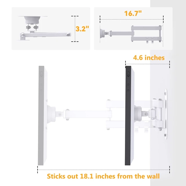 Alt view image 4 of 7 - Full Motion Wall Mount for Echo Show 15 and 13"-27" Monitors | 15-Inch Extension Arm, 360° Rotation, 180° Swivel, Adjustable Tilt, Folds to 3 Inches from the Wall, Space-Saving, White