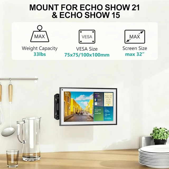 Alt view image 4 of 7 - Mount for Show 21, Show 15, Adjustable Wall Mounting Bracket with Heavy Duty 15 Extension Arm, Rotate Tilt Swivel for Show 21, Show 15, Holds up to 33lbs, Black